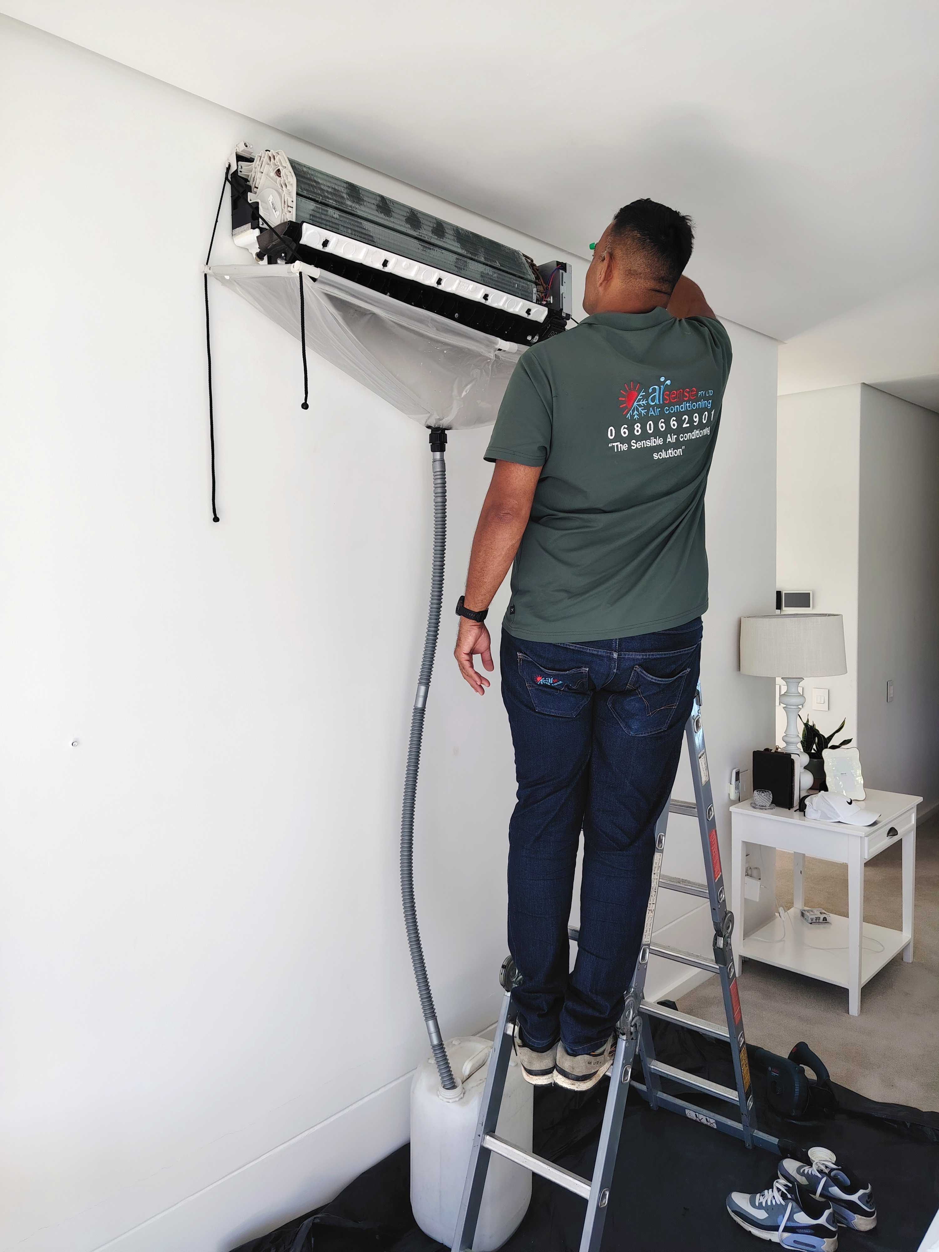 Airsense Airconditioning deep clean major service in progress on Samsung aircon in Constantia Cape Town